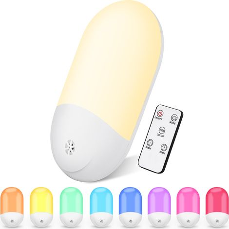 Veilleuse Prise Électrique avec Capteur Crépusculaire – Veilleuse RVB Enfants avec Minuterie et Télécommande, Douille LED pour Chambre, Escalier, Couloir