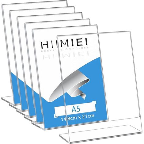 Set of 6 Table Displays, Poster Holder, A5 (14.8 x 21 cm) Acrylic Transparent Table Easel, Menu Holder (1/5)