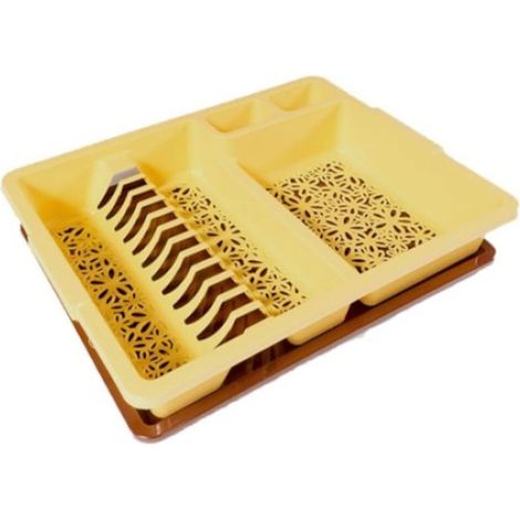 Scolapiatti e posate STERK, 43 x 35 x 8 cm, con vassoio, giallo/marrone (1/3)