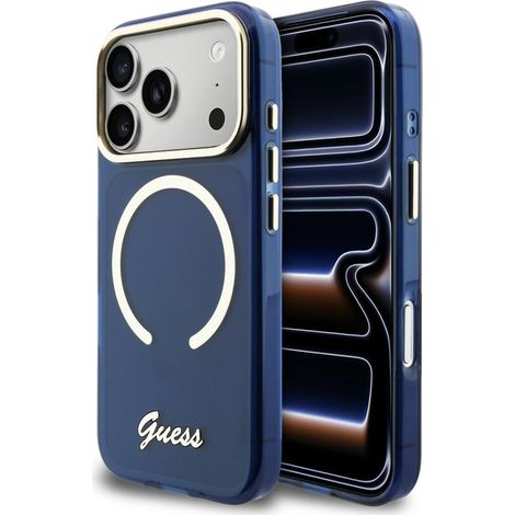 Funda metálica Guess IML Script MagSafe para iPhone 17 Pro Max azul (1/5)