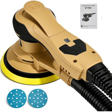 Ponceuse orbitale, 6 réglages de vitesse, collecte efficace de la poussière, JAUNE (1/2)