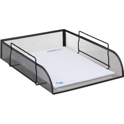 5 x stapelbare Dokumentenablage, Büro Briefablage aus Metall für DIN A4, Schreibtischablage BxT 26x33,5cm, schwarz