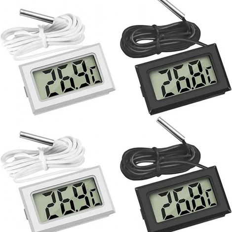 Mini thermomètre numérique LCD avec testeur de capteur de sonde de température pour aquarium réfrigérateur (2  noir 2  blanc)