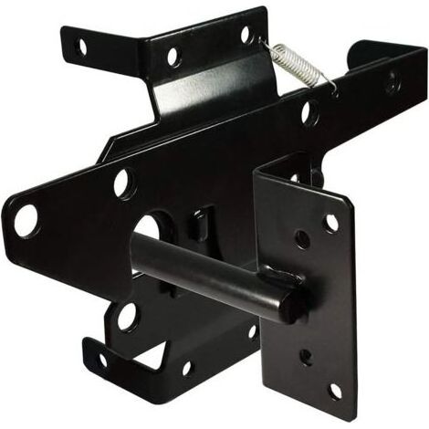 Loquet de portail autobloquant robuste à levier automatique pour clôture en bois/PVC, montage sur poteau, avec fixations, pour piscine, jardin, cour, acier, noir (1/4)
