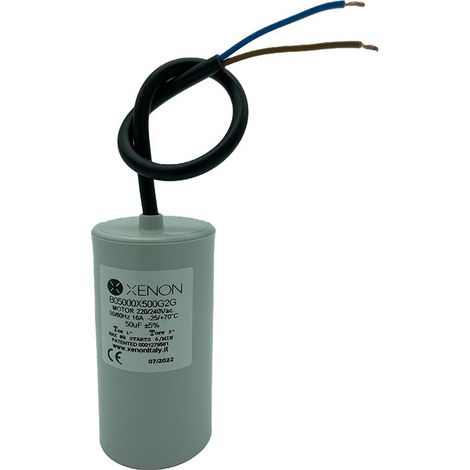 Condensateur électronique de démarrage 50µF à câble, fond plat, type "Booster"