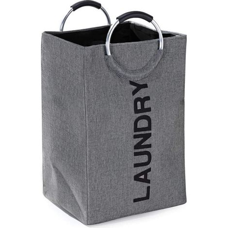 Borsa Portabiancheria sporca LOAD da 33x27x50 cm - Cesta lavanderia in tessuto con maniglie in alluminio per biancheria sporca - Grigio testo Nero (1/5)
