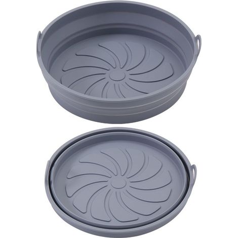 Moule Silicone Air Fryer, 2 Pièces Moule Accessoire pour Airfryer Réutilisable Panier Friteuse à Air Chaud Plat Pot Ronde Pliable (1/4)