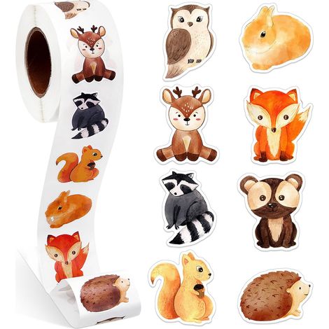Autocollants Animaux - Roulé de 500 Pièces - 8 Designs Différents - Pour Récompenses en Classe ou à la Maison - Autocollants Enfants (1/5)