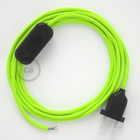 Cordon pour lampe, câble RF10 Effet Soie Jaune Fluo 1,80 m. Choisissez la couleur de la fiche et de l'interrupteur Noir (1/4)