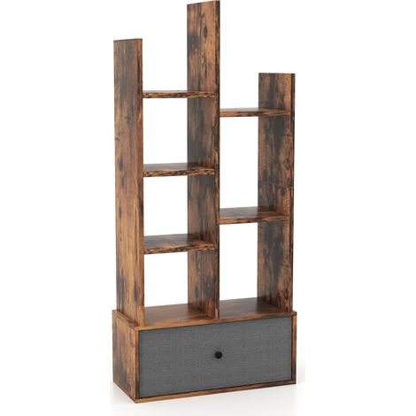 Libreria 7 piani cassetto 7 scomparti libreria espositiva legno 118 cm soggiorno Marrone (1/4)
