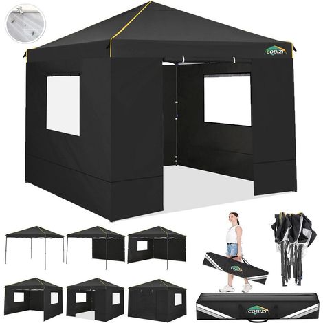 Faltpavillon 3x3m mit 4 Seitenteilen, wasserdicht, UV 50+, winterfest, Stahlrahmen, höhenverstellbar (1/5)