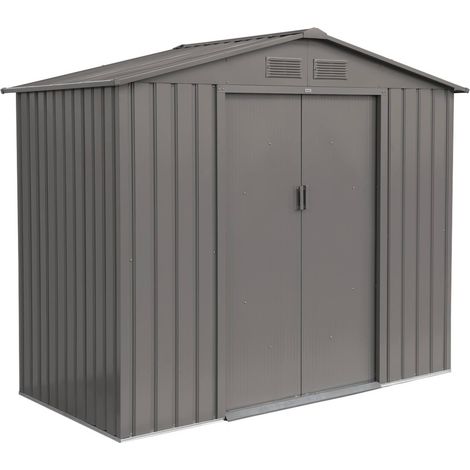 Metal garden shed - Houtland 2.71 m² beige finish – Tool storage cabin with double sliding doors, floor anchoring kit included, L 213 x D 131 x H 185 cm