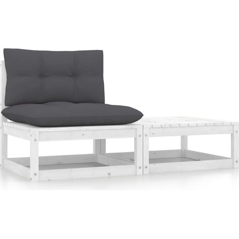 vidaXL Salon de jardin 2 pcs avec coussins Blanc Bois de pin massif