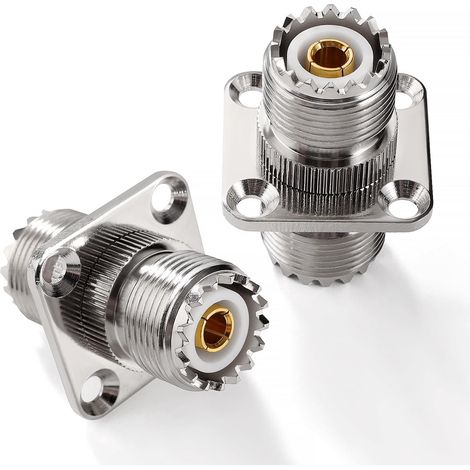 JSSEVN-2 Piezas Conector de mamparo SO239, Conector de montaje en chasis con brida de panel de 4 orificios hembra UHF a hembra UHF, (1/5)