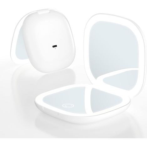 Miroir de Poche LED Grossissant 10X Facile à Transporter Rechargeable par USB Batterie Intégrée De 400mAh Blanc (1/5)