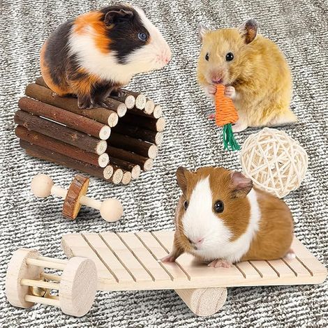 Natural Guinea Pig Chew Toys, Toy for Rabbit, Hamster, Small Animals, Molar Toys, Tooth Care, Wooden Accessories for Rodents, Swing Toy and Rocker Bridge (1/4)