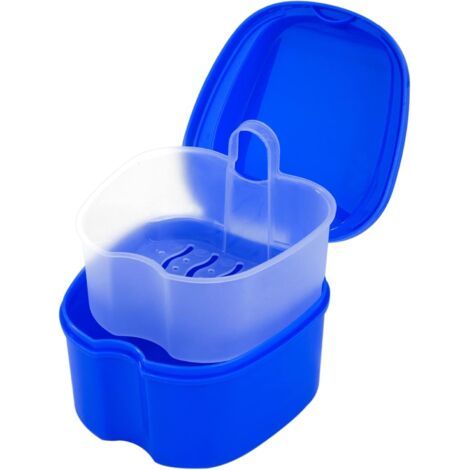 BUNTHAUS Bleu Foncé Boîte de Rangement pour Prothèses Boîte de Dentiers Étui de Bain pour Prothèses avec Passoire pour Stockage Trempage Nettoyage (1/5)