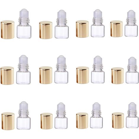 Lot de 12 mini fons à bille en verre doré de 3 ml pour huiles essentielles, aromathérapie