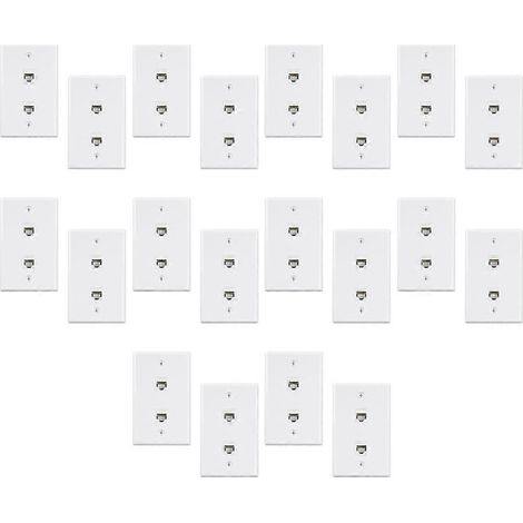 Lot de 20 2 Port Ethernet mur Plaque, Cat6 Female pour Female mur Prise RJ45 Keystone Inline Coupler mur Outlet, blanc (1/5)