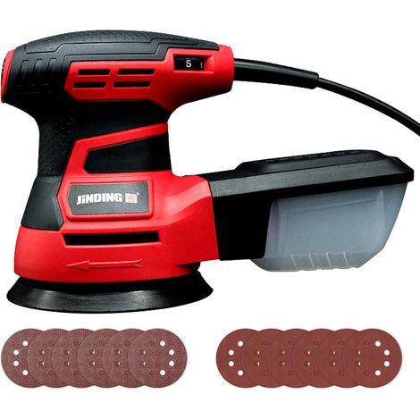 JD2521 Random Orbital Sander, 350W, Variable Speed, 20 Sheets of Sandpaper, 125mm Sanding Pad, Dust Collector, for Wood and Steel Surfaces - Red (1/5)