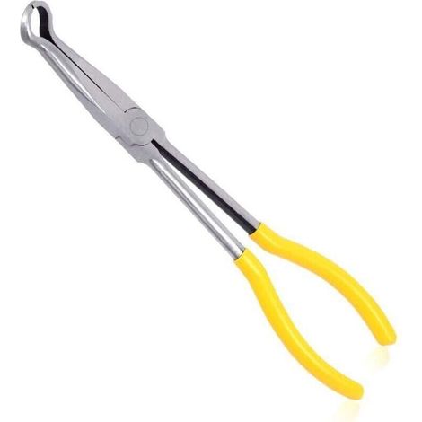 Long Reach pince de poignée de tuyau 11 pouces pince de nez à anneau pince de tuyau de 3/5 pouces diamètre Offset bougie pince d’enlèvement de botte mâchoires dentelées pour les espaces (1/4)
