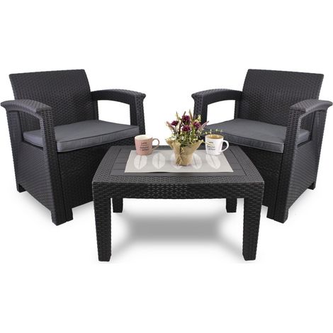 Gartenmöbelset KALVOR 2-Sitzer anthrazit mit Couchtisch und Sesseln
