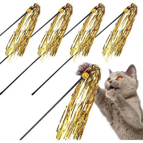 Lot de 5 Baguettes Magiques interactives pour Chats Jouet pour Chaton Baguette Magique avec Clochette et Papier sonore pour intérieur Ruban coloré, entraîneur d'entraînement et Attrape Chatons (1/5)