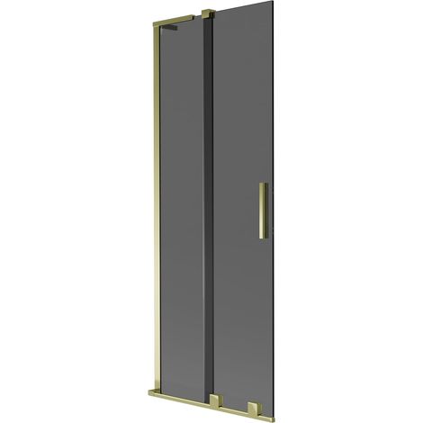 Mexen Velar L mampara de bañera 2 hojas correderas 75 x 150 cm, grafito, dorado - 896-075-003-41-50 (1/5)