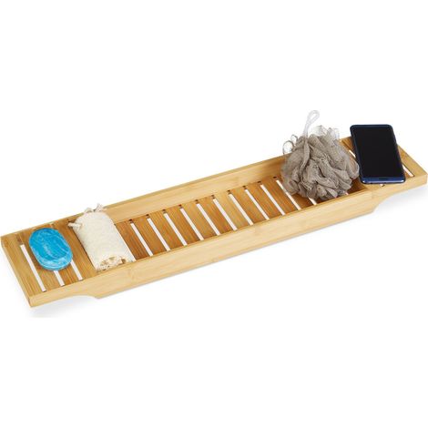 Relaxdays Badewannenablage Bambus, Gitter HBT: 4,5 x 68,5 x 14,5 cm Wannenbrücke, Ablage, Holz, Badewannentablett, natur
