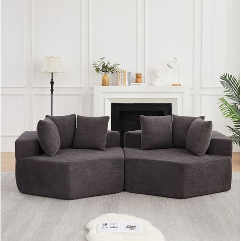 CHICFURN Poltrona modulare 1 posto 122x122x76 cm in ciniglia nera con 3 cuscini (1/5)