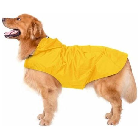 Hunde-Regenmantel mit Kapuze, ultraleichter und atmungsaktiver wasserdichter Hunde-Regenmantel mit reflektierenden Streifen für mittelgroße bis große Hunde (3XL, Gelb) (1/5)