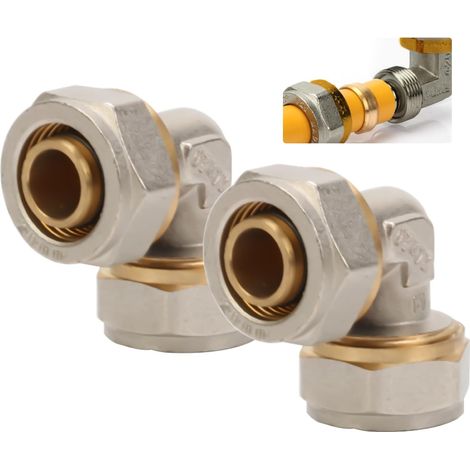 Lot de 2 coudes à vis 90° - Pour tuyau 16 x mm diamètre DVGW Raccord serrage pour tube composite multicouche et en aluminium Tubes PEX, canaux chauffage, conduite (1/5)