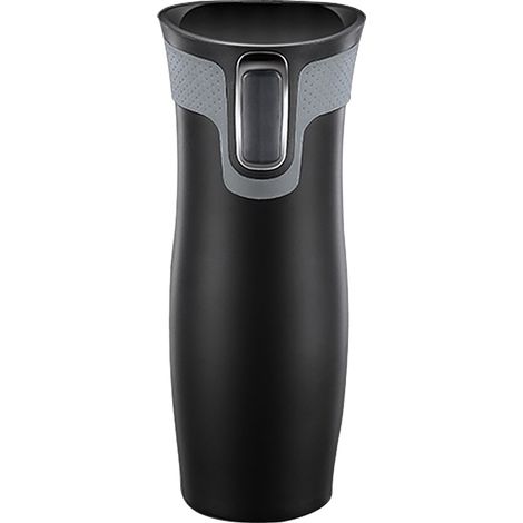 Gobelet isotherme noir 450 ml, double paroi acier inoxydable, bouchon à pression une touche, bouteille d'eau chaude et froide, isolation sous vide. (1/5)