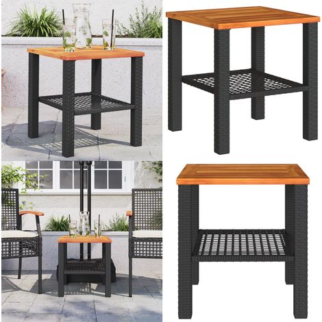 Table de jardin noir 40x40x42 cm résine tressée et bois acacia - Table De Jardin - Mobilier De Jardin - Table Extérieure - Table Patio - Table Ronde - Home & Living (1/5)