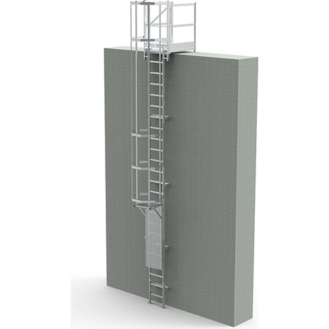 Echelle à crinoline avec palier de sortie frontale 0,6m et porte de condamnation - Hauteur à franchir 6.30 à 6.60m - CS66-CPSH-060-CSPC