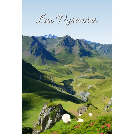 Tableau sur toile illustration les Pyrénées 45x65 cm - Impression sur Toile Murale Décorative - Image imprimée en HD sur Toile - Toile sur Châssis en Bois FSC - Fabriqué en France (1/5)
