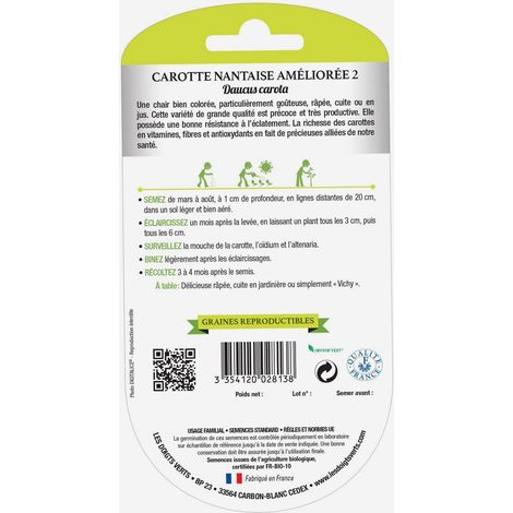 Semillas de zanahoria Nantes mejorada 2 BIO Los Dedos Verdes (1/2)