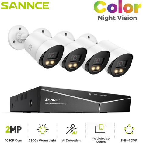SANNCE Kit di videosorveglianza visione notturna 1080P TVI Bullet TVI Bullet,Telecamera di sicurezza cablata,0TB (1/5)