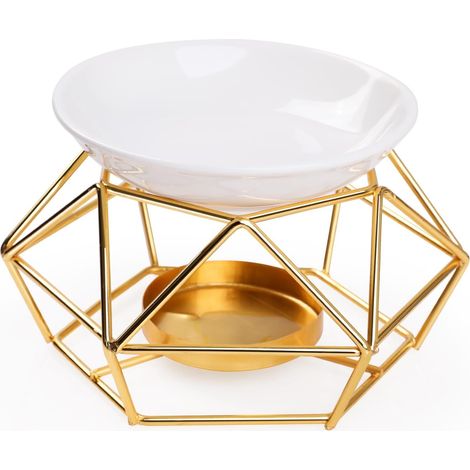 Lampe à parfum pour bougie chauffe-plat, lampe à parfum en métal, lampe à arômes, porte-bougie chauffe-plat avec bol en céramique, lampe à parfum pour huiles essentielles - Or (1/3)