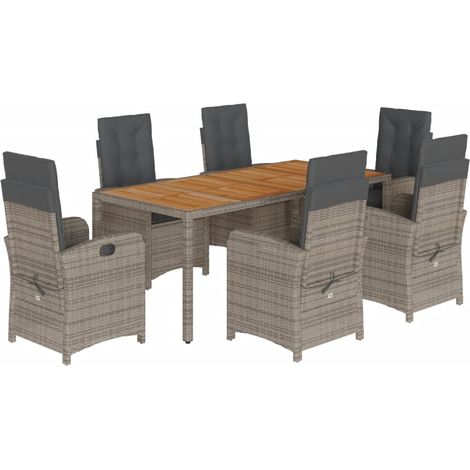 Maison Exclusive - 7-tlg. Garten-Essgruppe mit Kissen Grau Poly R