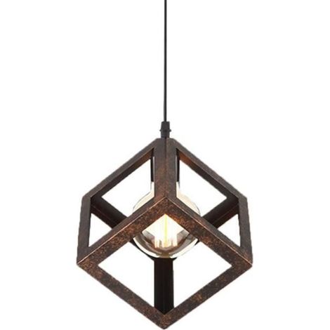 Suspension Cage Cube Lustre abat-jour Carré Contemporain Corde Ajustable Luminaire Salle à Manger,Bar (Rouille) (1/4)