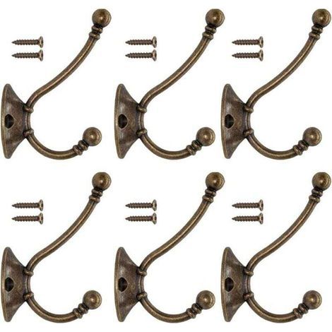 6 PCS Patère Porte Manteau Murale Vintage Crochet Métal De Porte Chapeau Crochet Rétro pour Porte-Manteau Salle de Bain Cuisine Fonte De Fer Laiton Bronze Design (Contient des Vis) (1/4)