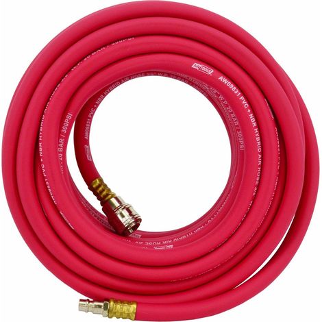 Manguera neumática híbrida AWTOOLS 10mm x 15m, alta resistencia y flexibilidad, ideal para herramientas neumáticas, con acoples rápidos para conexión fácil y alto rendimiento. (1/2)