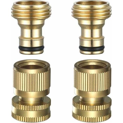 Tuyau d'arrosage à connexion rapide - Raccords de tuyau d'arrosage à connexion rapide, tuyau d'eau en laiton massif à connexion rapide, 3/4" GHT, 2 ensembles (1/4)
