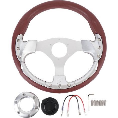 Volante sportivo universale da 13 pollici, in similpelle PU antiurto, stile sportivo per veicoli con adattatore mozzo a 6 fori, argento.