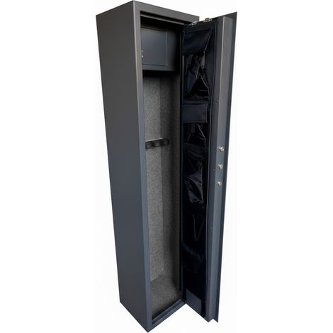 Armadio Portafucili Blindato Per Armi In Acciaio Con Serratura Digitale E Chiave Tesoretto Tasca Porta Oggetti Cassaforte Sicura 145 X 25 X 20 Cm 2 Posti Grigio Scuro (1/3)