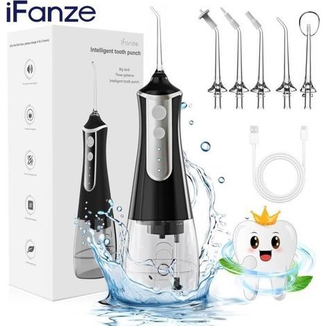 Hydropulseur Jet Dentaire Portable - 6 Busettes 3 Modes - Réservoir d'Eau 300 ML (1/4)