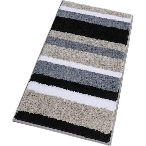 Rutschfeste Badematte, weiche, gestreifte Badematte, saugfähige Plüschbadematte, 50 x 80 cm (grau/schwarz) (1/5)