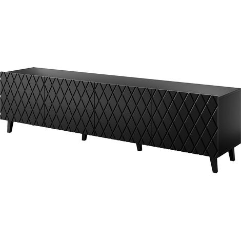 Meuble TV 200x52x42 cm Noir mat LOLA meuble Hi-fi luxueux sur pieds noir avec 4 portes (1/3)