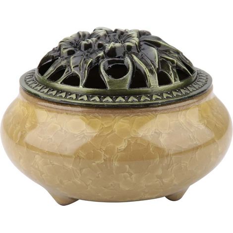 Brûleur d'Encens Céramique Fissuré Glacé, Porte-Encens Décor Maison Salon Thé (Jaune Ambre) (1/5)